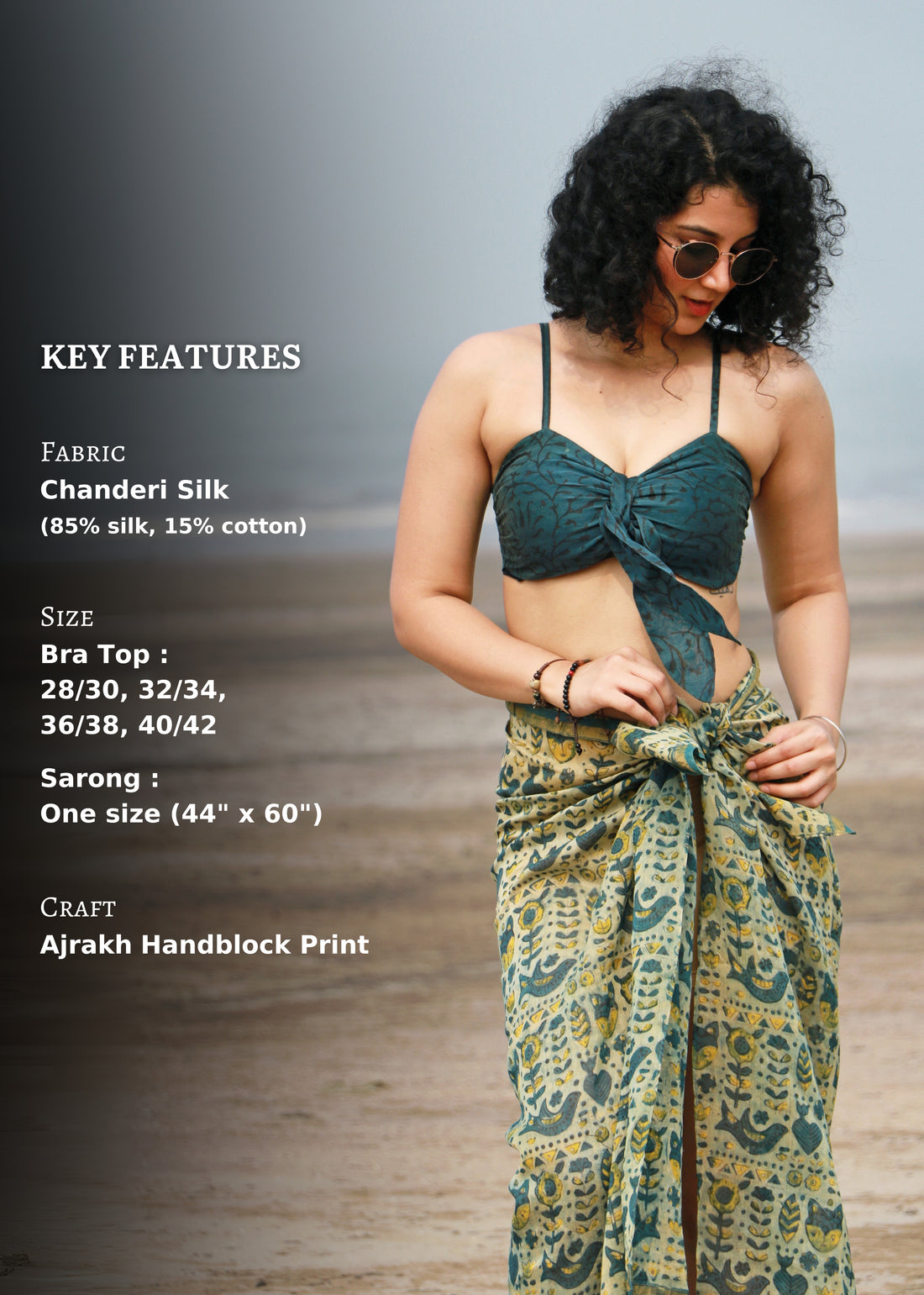 Set of 2- Zareen Ajrakh Chanderi Silk Bra Top & Sarong