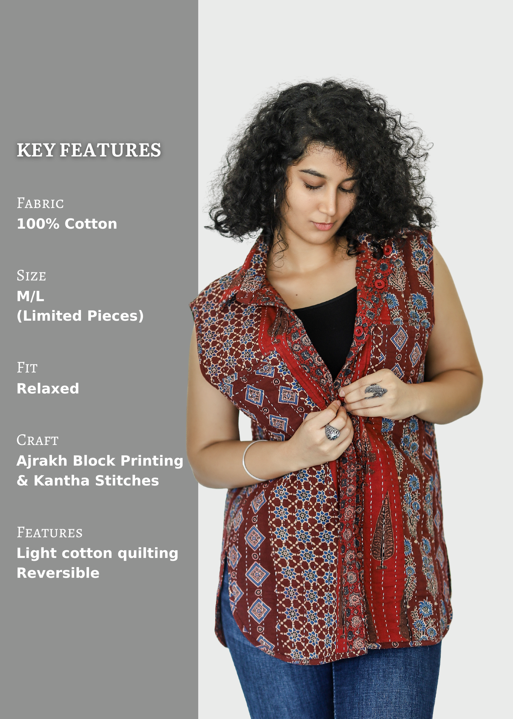 Qala Reversible Sleeveless Jacket (Quilted)- 01