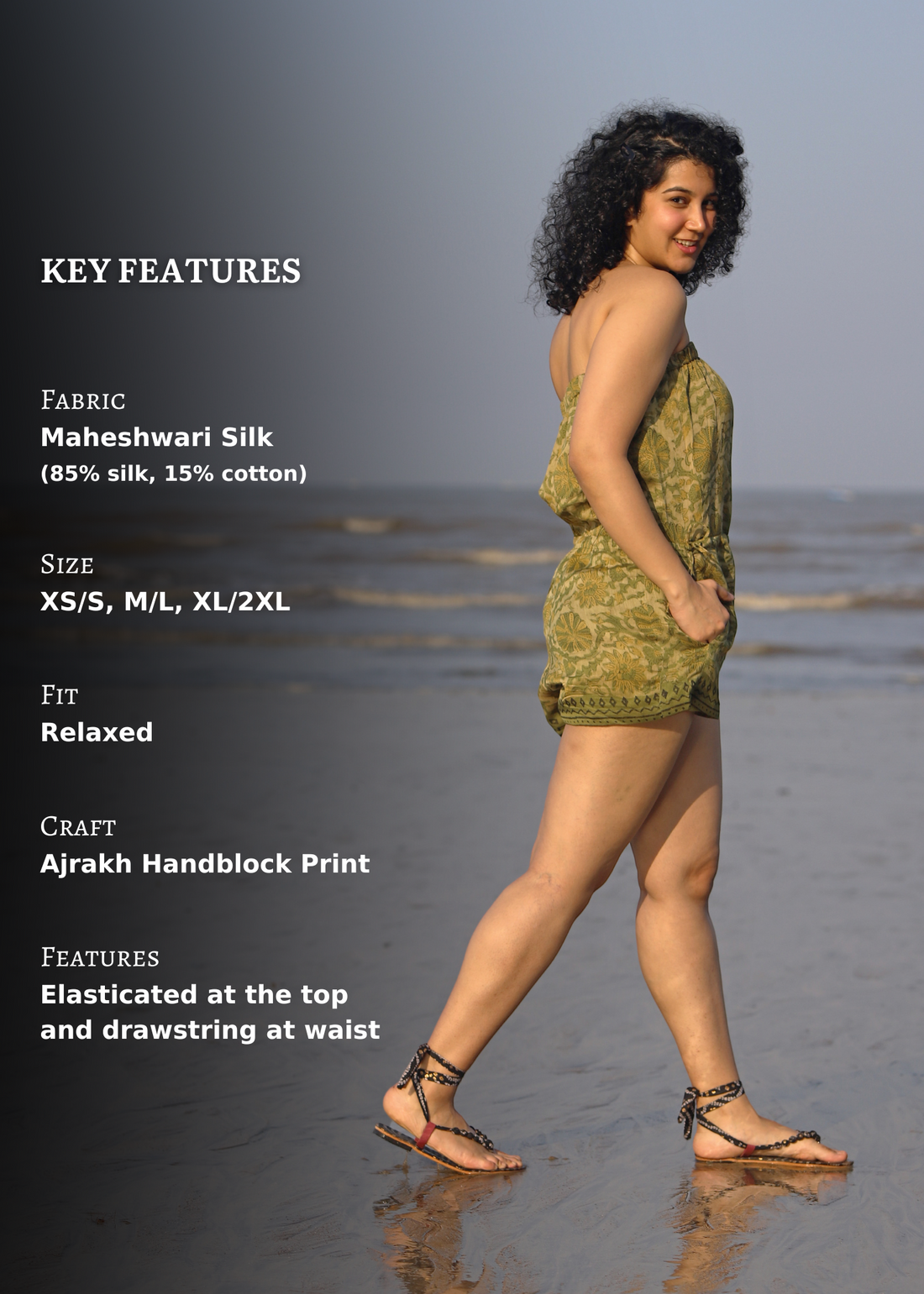 Ziba Ajrakh Print Silk Beach Playsuit