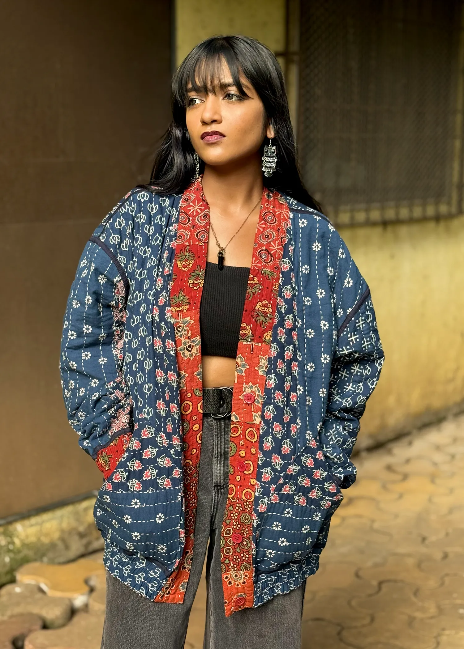 Sehar Reversible Kimono Bomber Jacket- 02