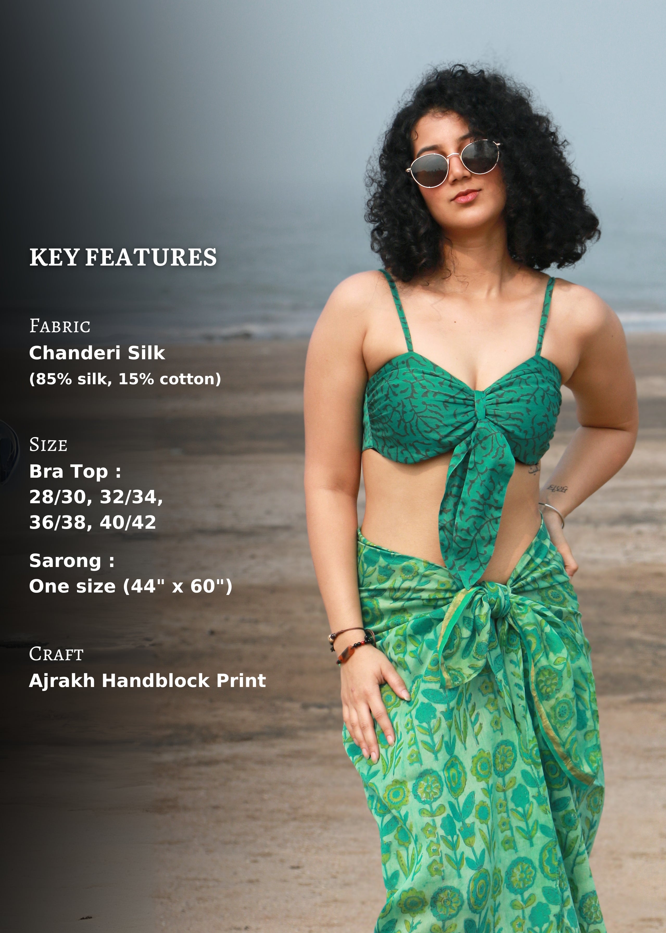 Set of 2- Zefir Ajrakh Chanderi Silk Bra Top & Sarong