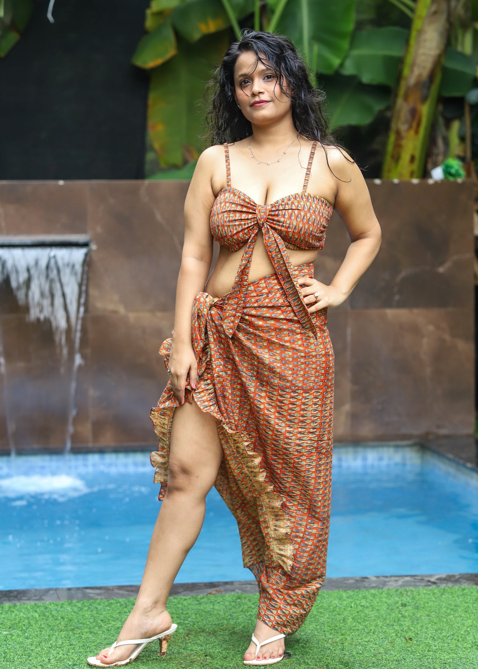 Set of 2 - Umang Block Printed Bra Top & Sarong