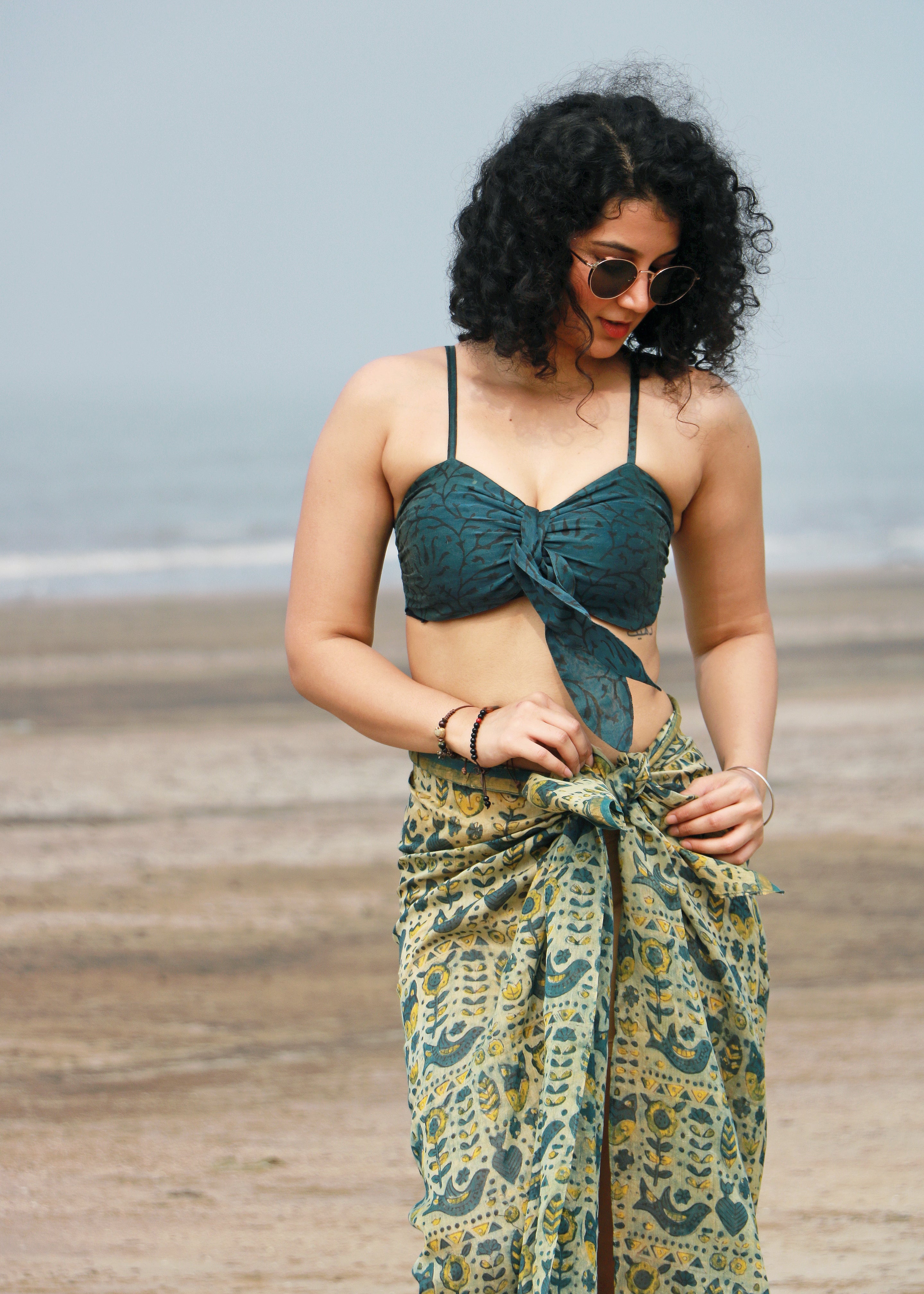 Zareen Ajrakh Silk Bra Top & Sarong