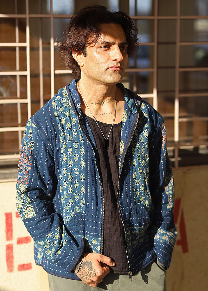 Raqs Ajrakh Print Reversible Hooded Jacket