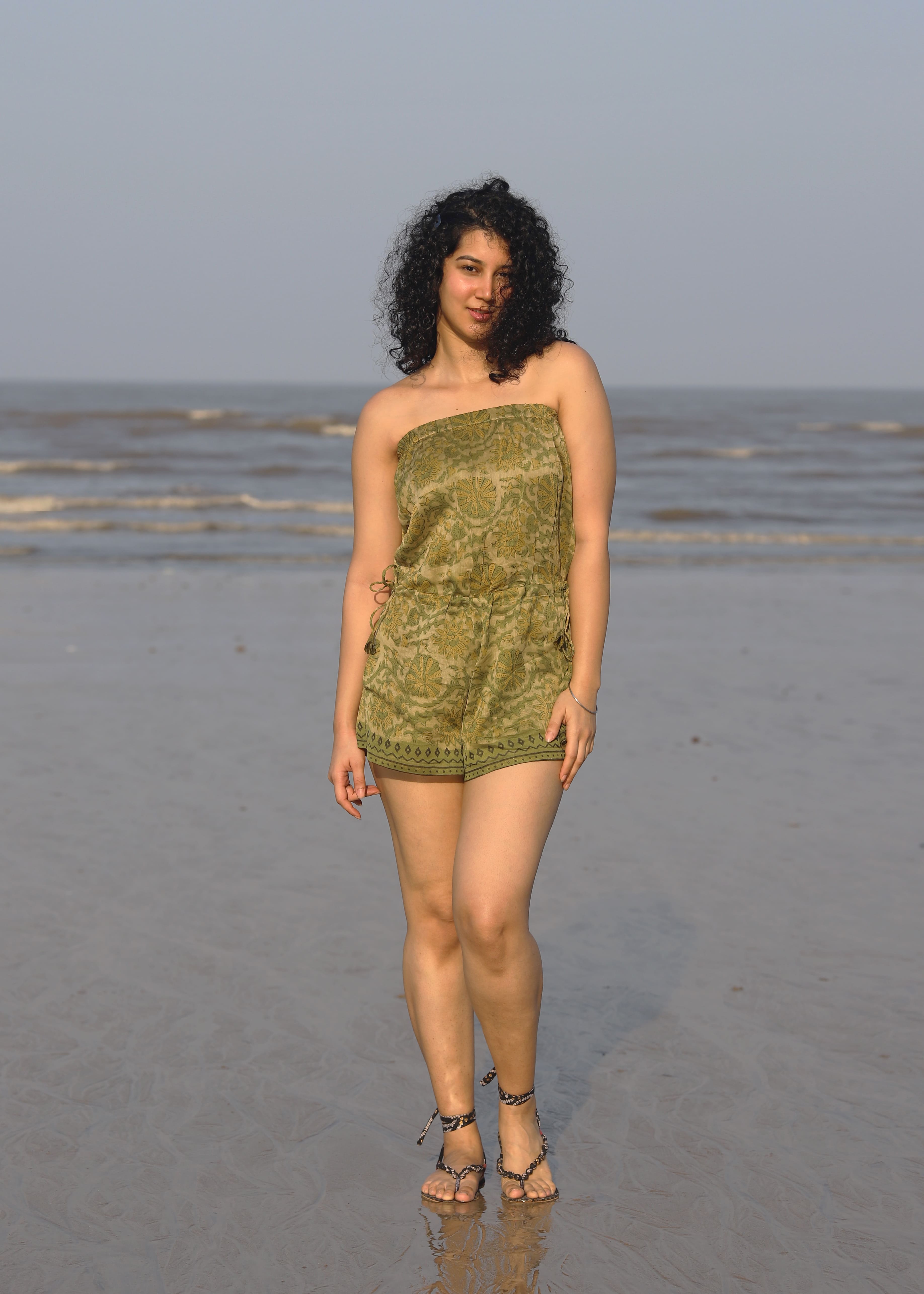 Ziba Ajrakh Print Silk Beach Playsuit