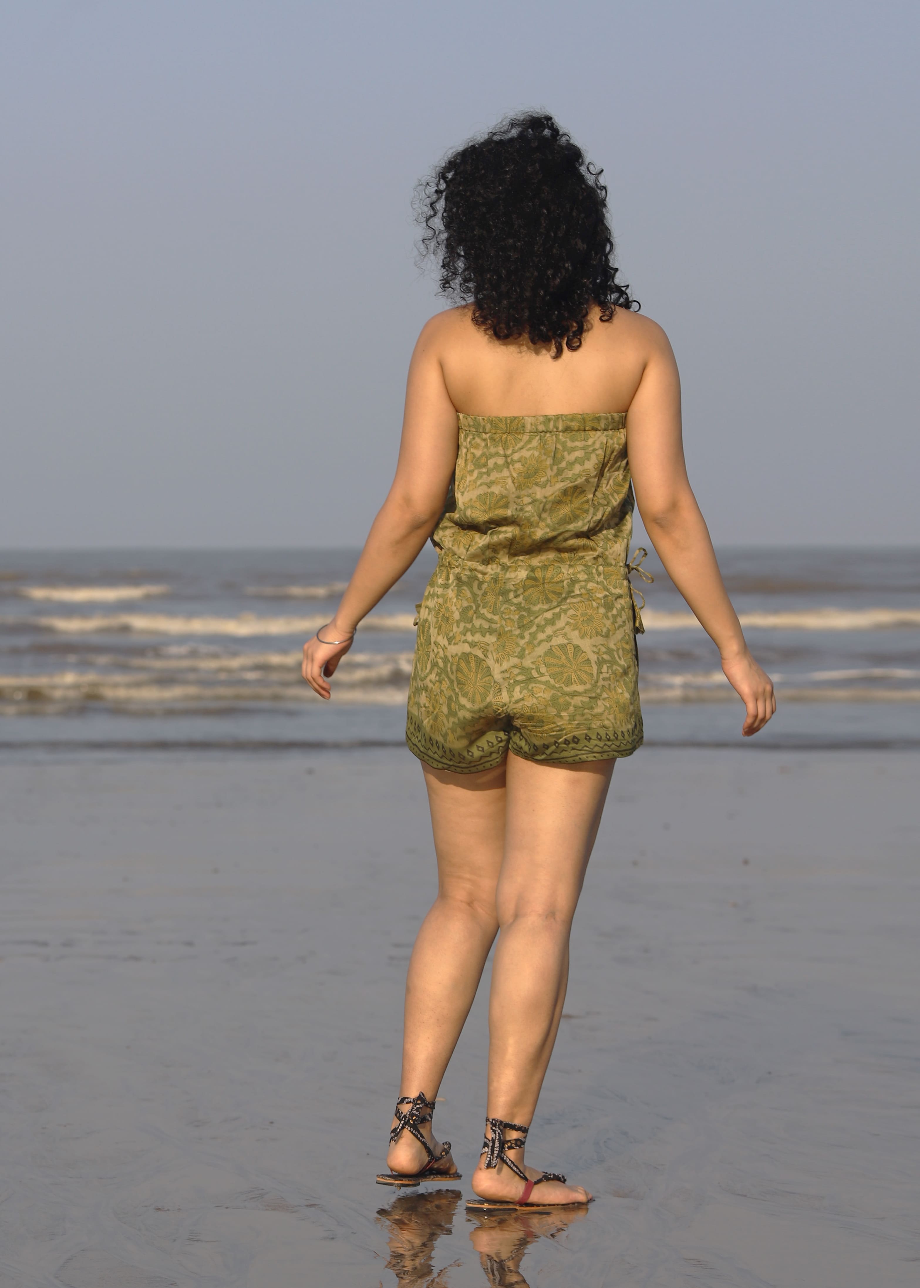 Ziba Ajrakh Print Silk Beach Playsuit