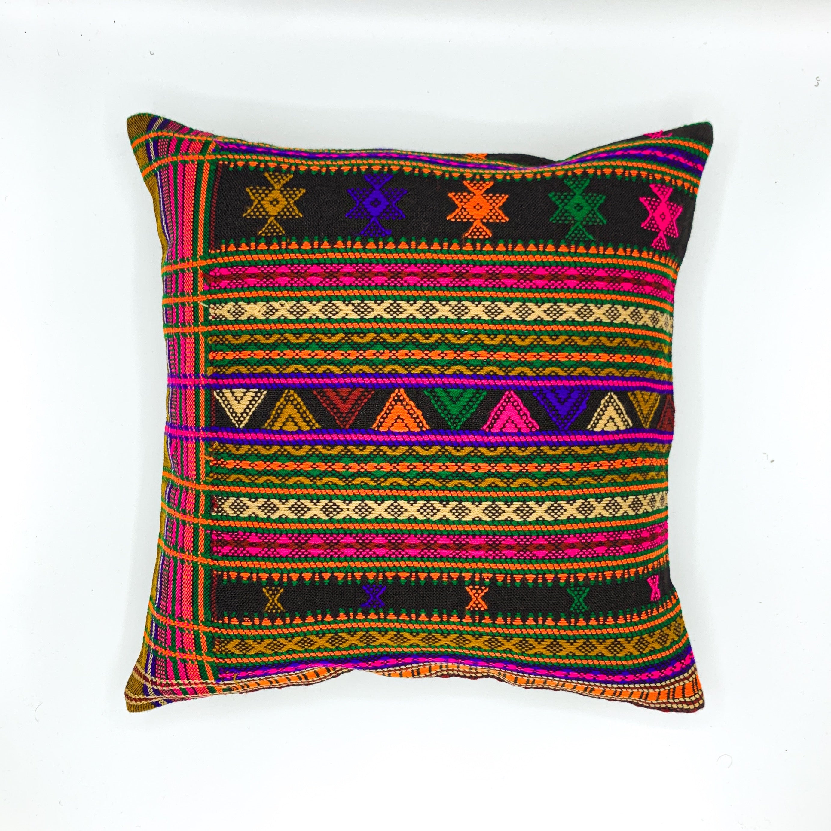"Handloom Jacquard Cushion Cover (16x16) featuring intricate patterns and rich textures, showcasing traditional craftsmanship in a stylish design."