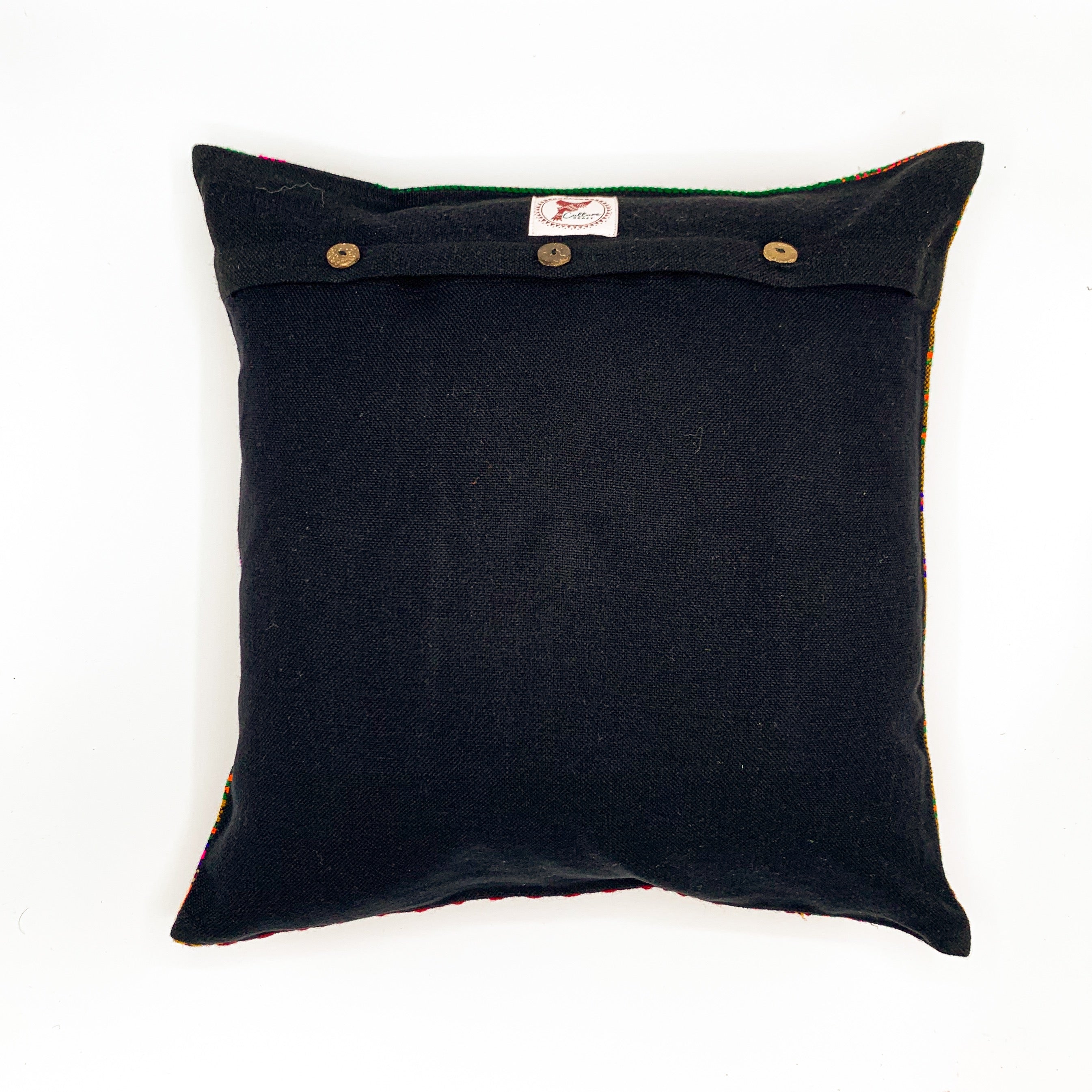 "Handloom Jacquard Cushion Cover (16x16) featuring intricate patterns and rich textures, showcasing traditional craftsmanship in a stylish design."