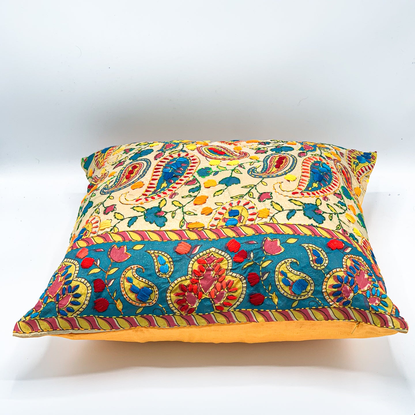 BUTA - Block Printed and Hand Embroidered Cushion Cover (18x18)