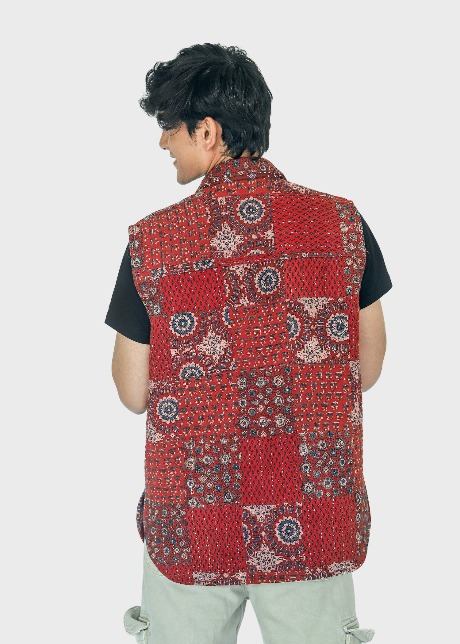 Geru Ajrakh Print Reversible Sleeveless Jacket