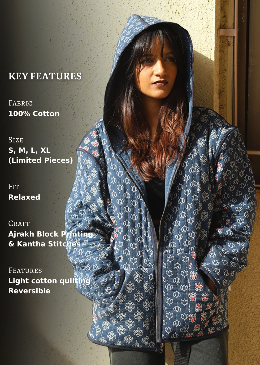 Ziba Ajrakh Print Reversible Hooded Jacket
