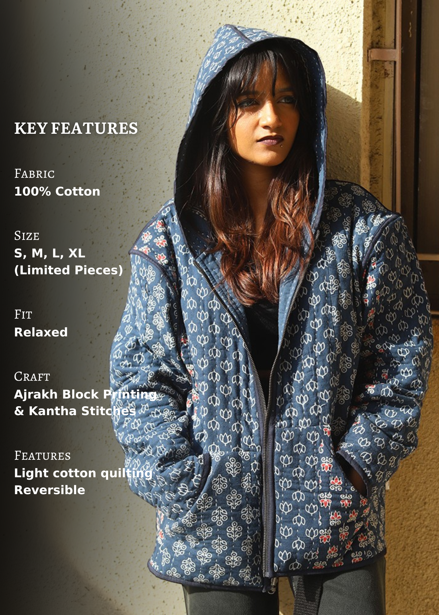 Ziba Ajrakh Print Reversible Hooded Jacket