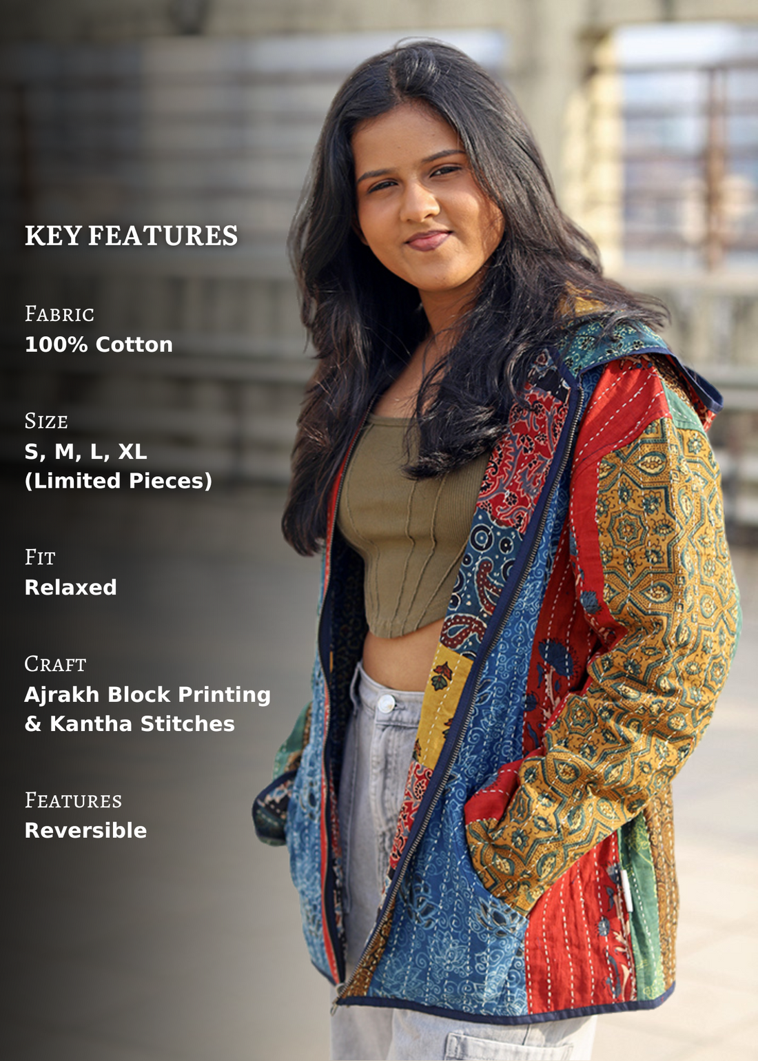 Aftab Ajrakh Print Reversible Hooded Jacket