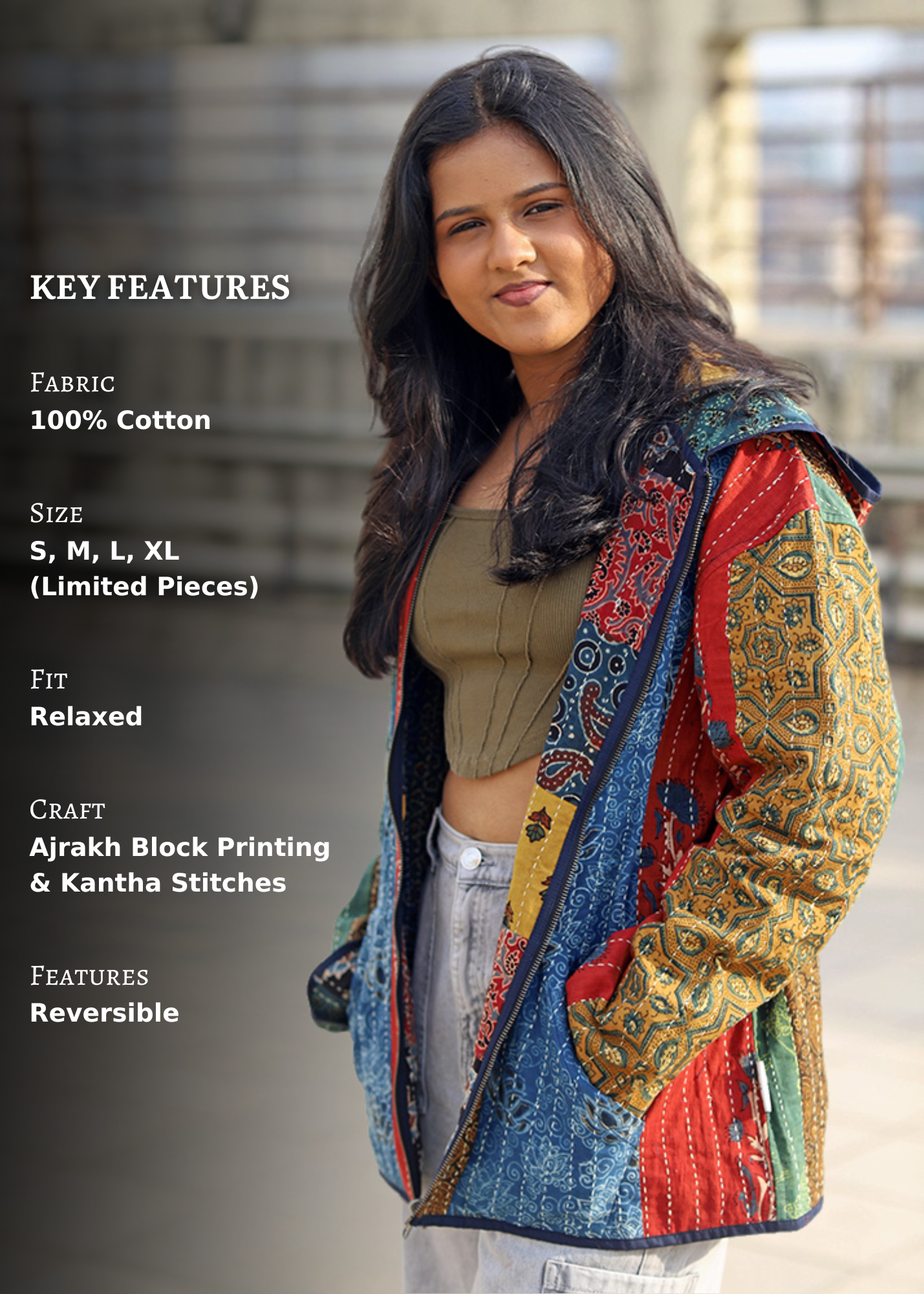 Aftab Ajrakh Print Reversible Hooded Jacket