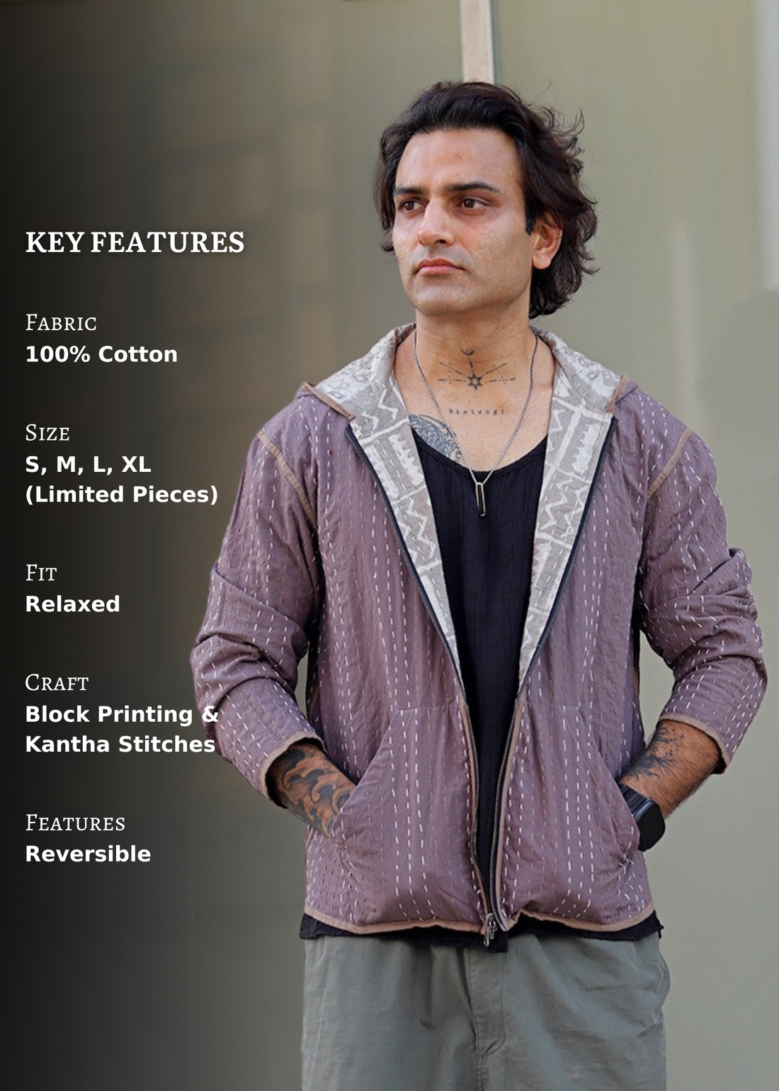 Sehar Block Print Reversible Hooded Jacket