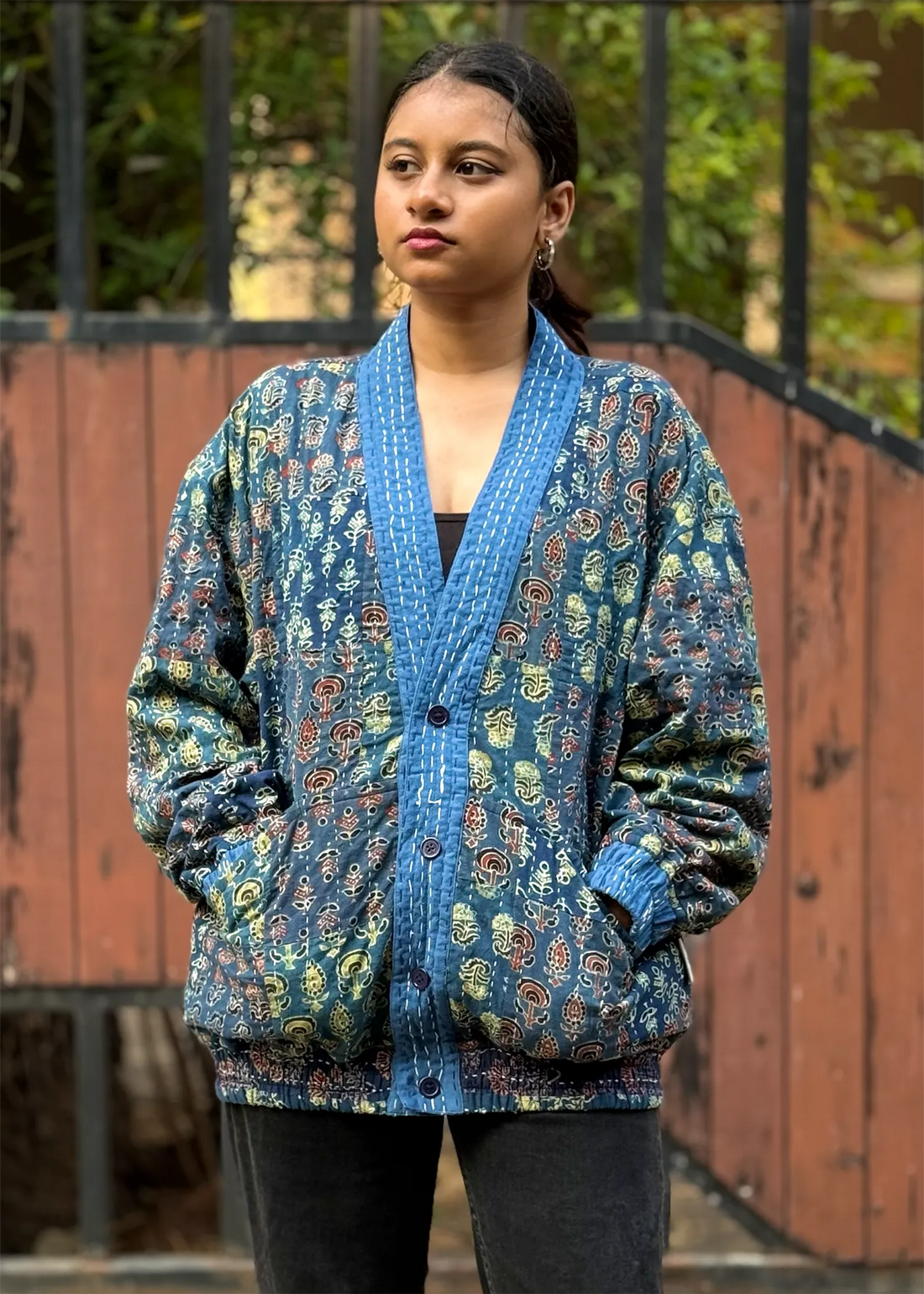 Sehar Reversible Kimono Bomber Jacket- 01