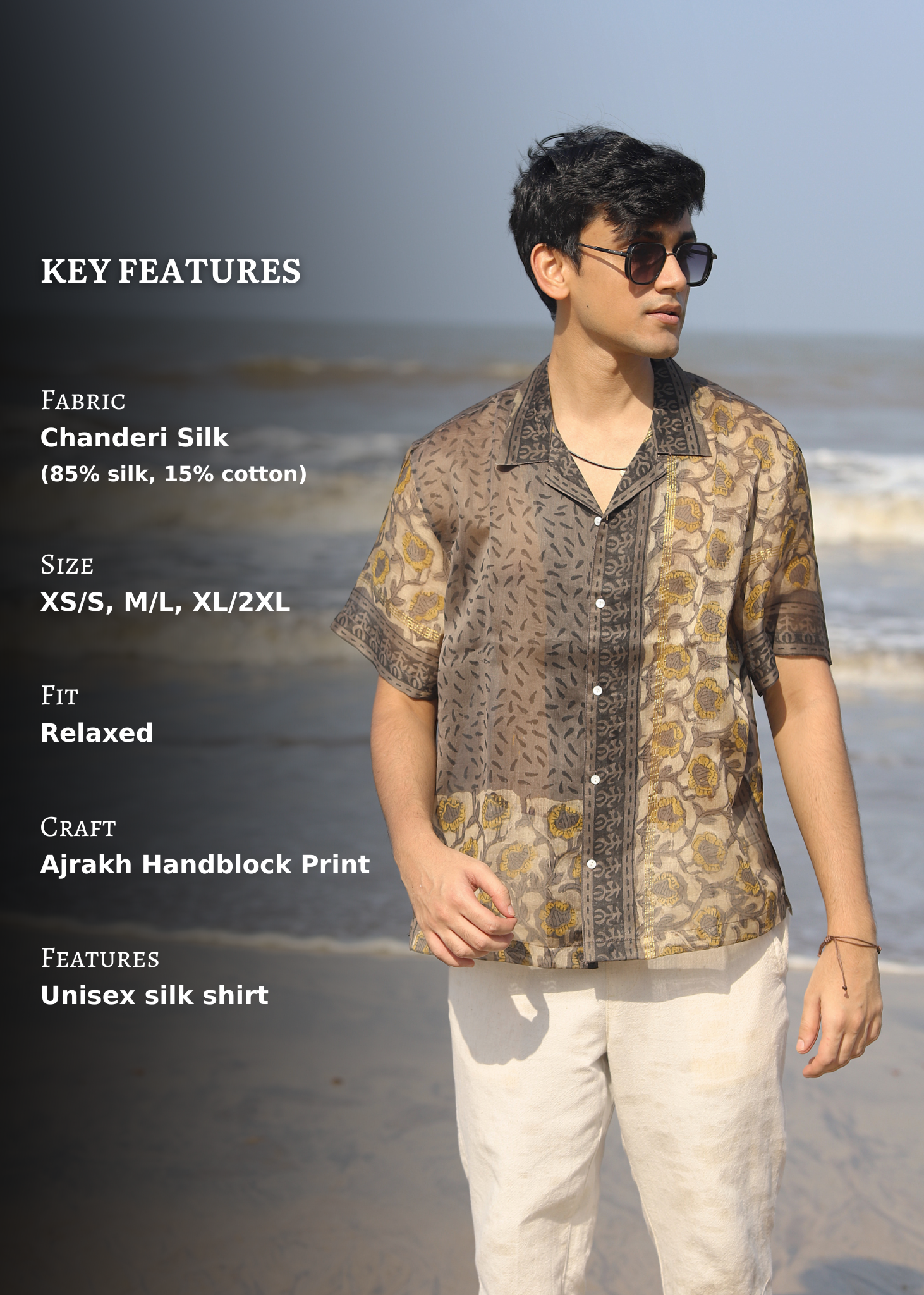 Aftab Ajrakh Print Silk Unisex Shirt
