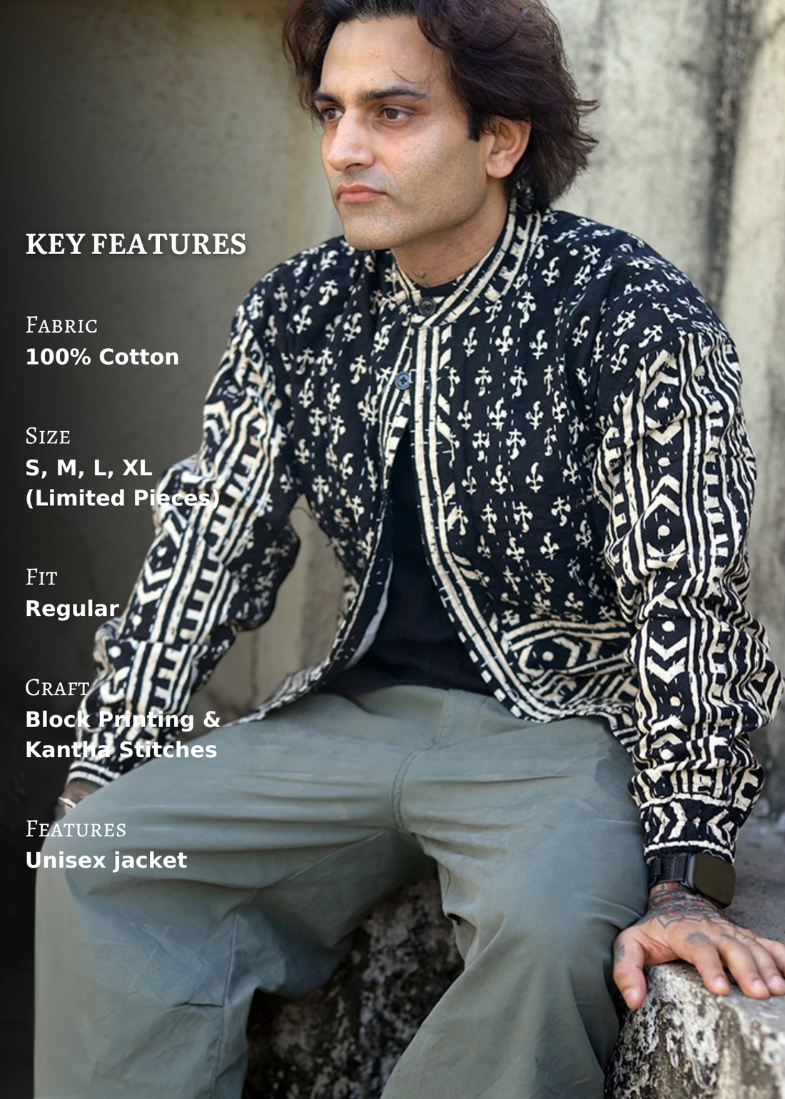 Aks Handblock Print Bomber Jacket