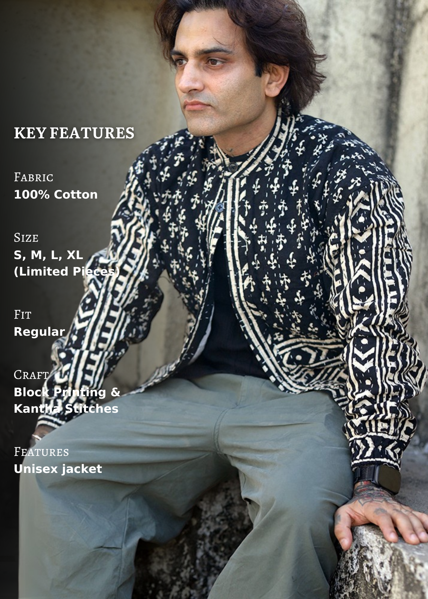 Aks Handblock Print Bomber Jacket