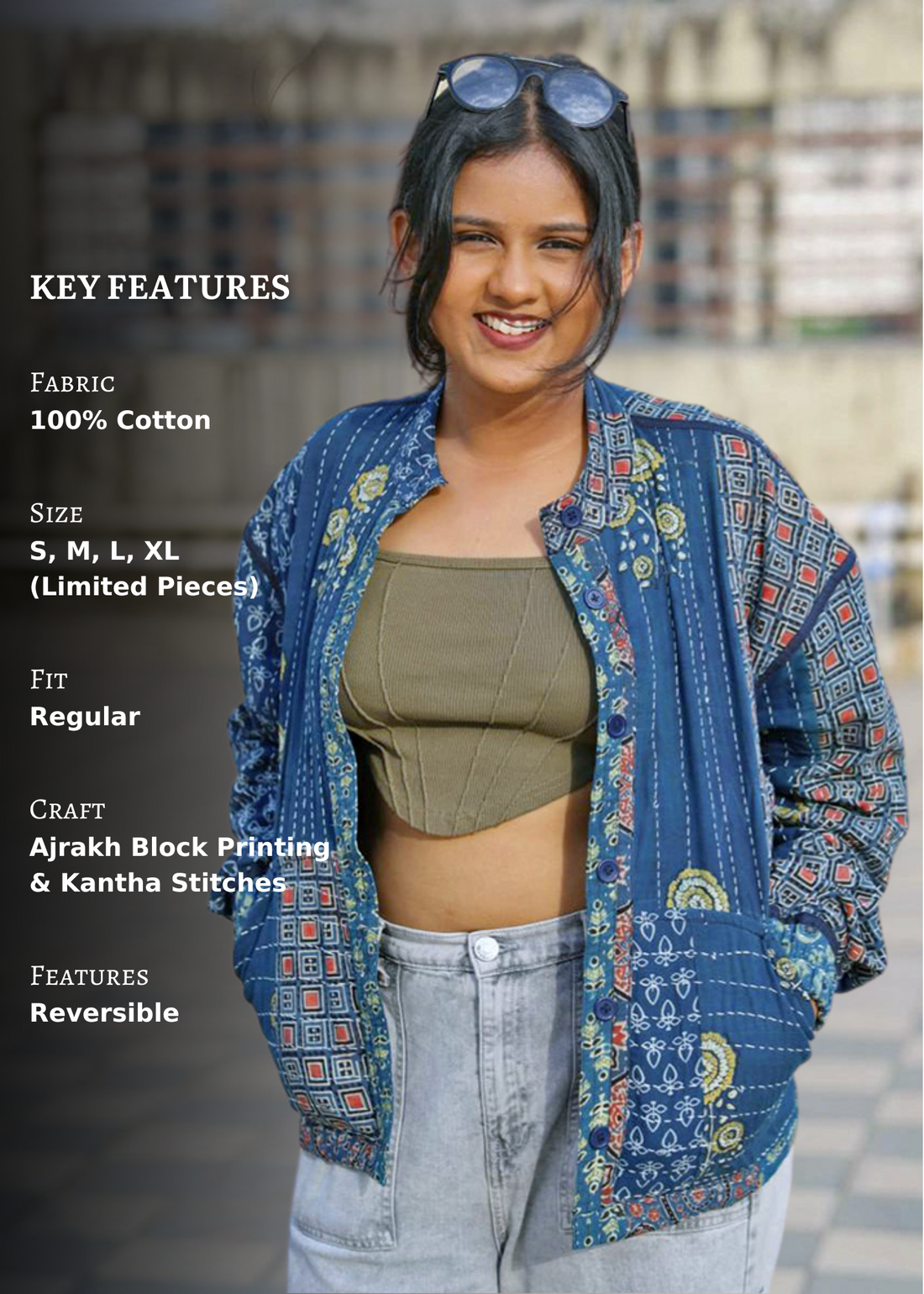 Qissa Ajrakh Print Reversible Bomber Jacket