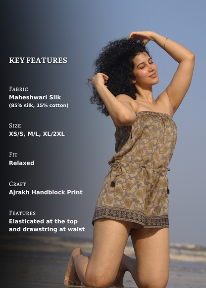 Mahi Ajrakh Silk Beach Playsuit