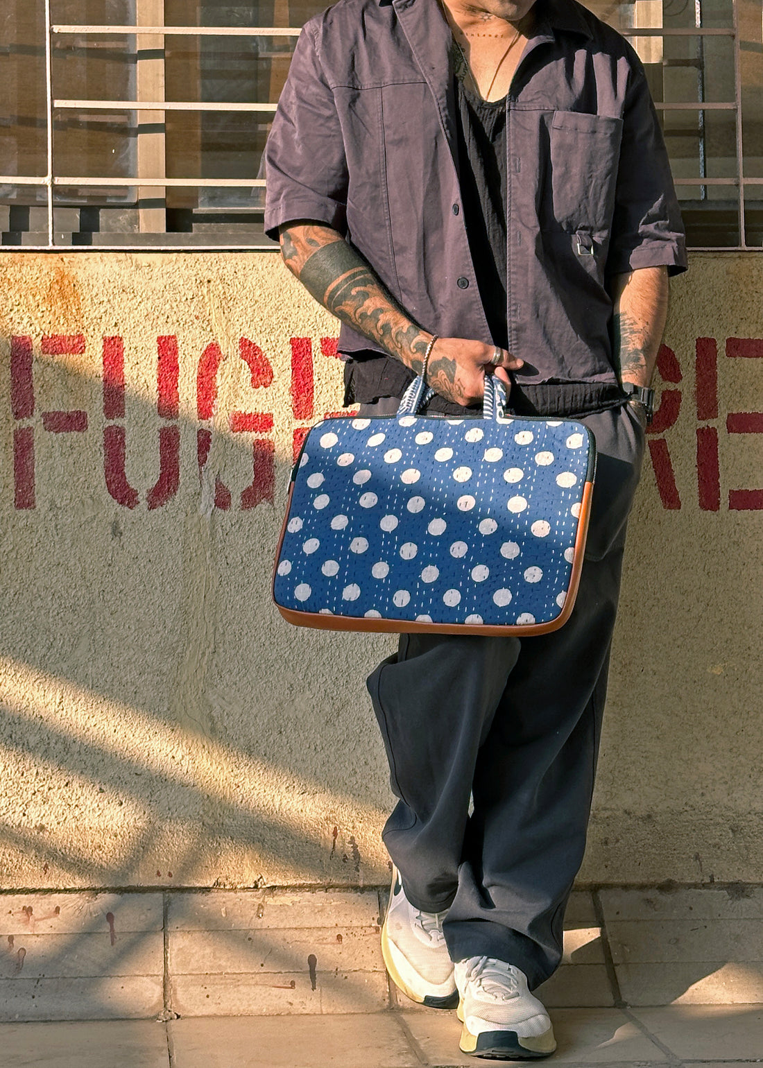 BINDU - Dabu Handblock Printed Indigo Laptop Bag
