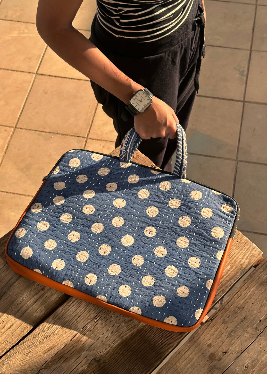BINDU - Dabu Handblock Printed Indigo Laptop Bag