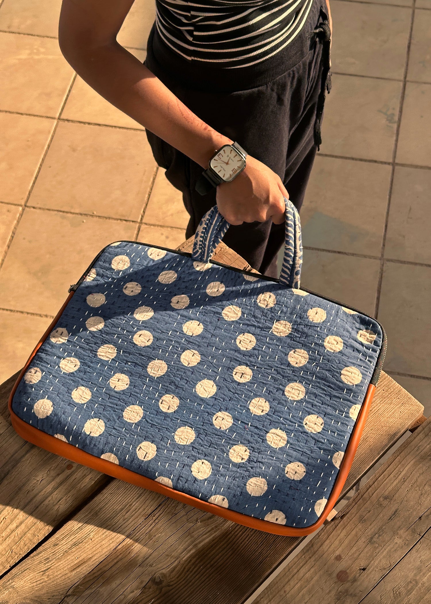 BINDU - Dabu Handblock Printed Indigo Laptop Bag
