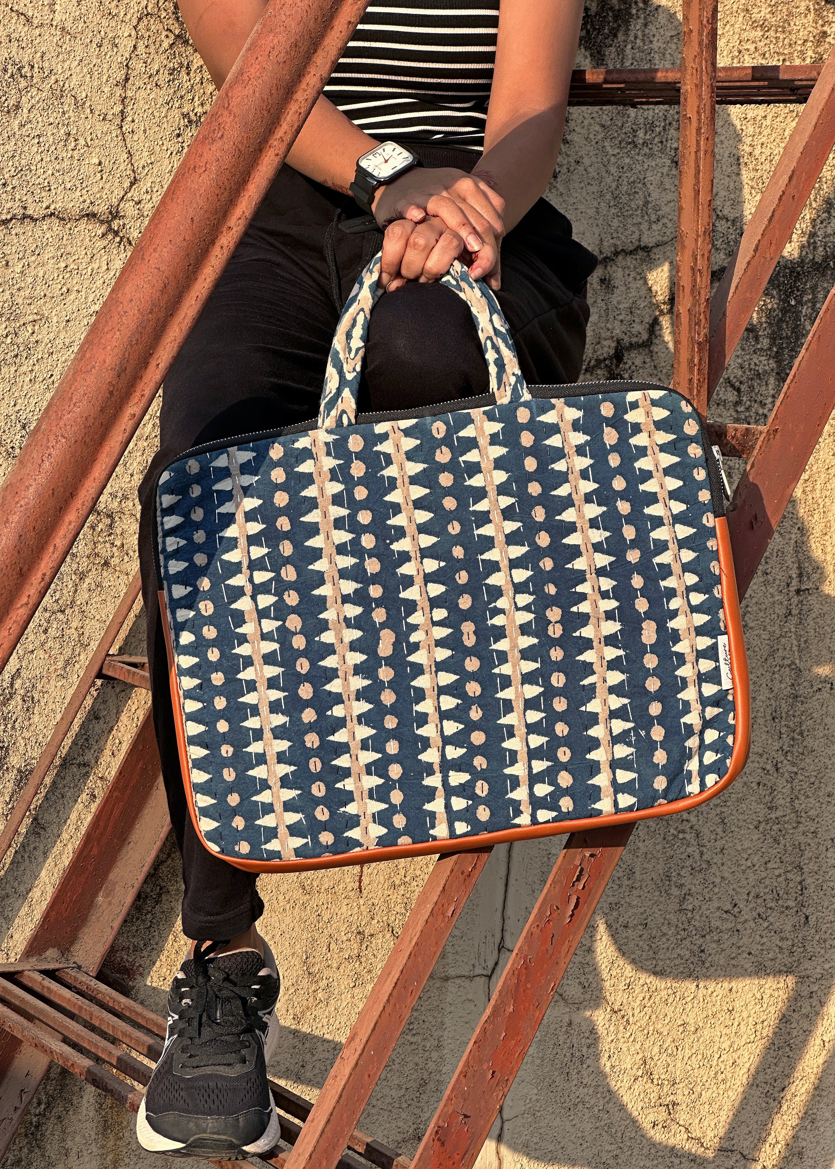 AVNI - Dabu Handblock Printed Indigo Laptop Bag