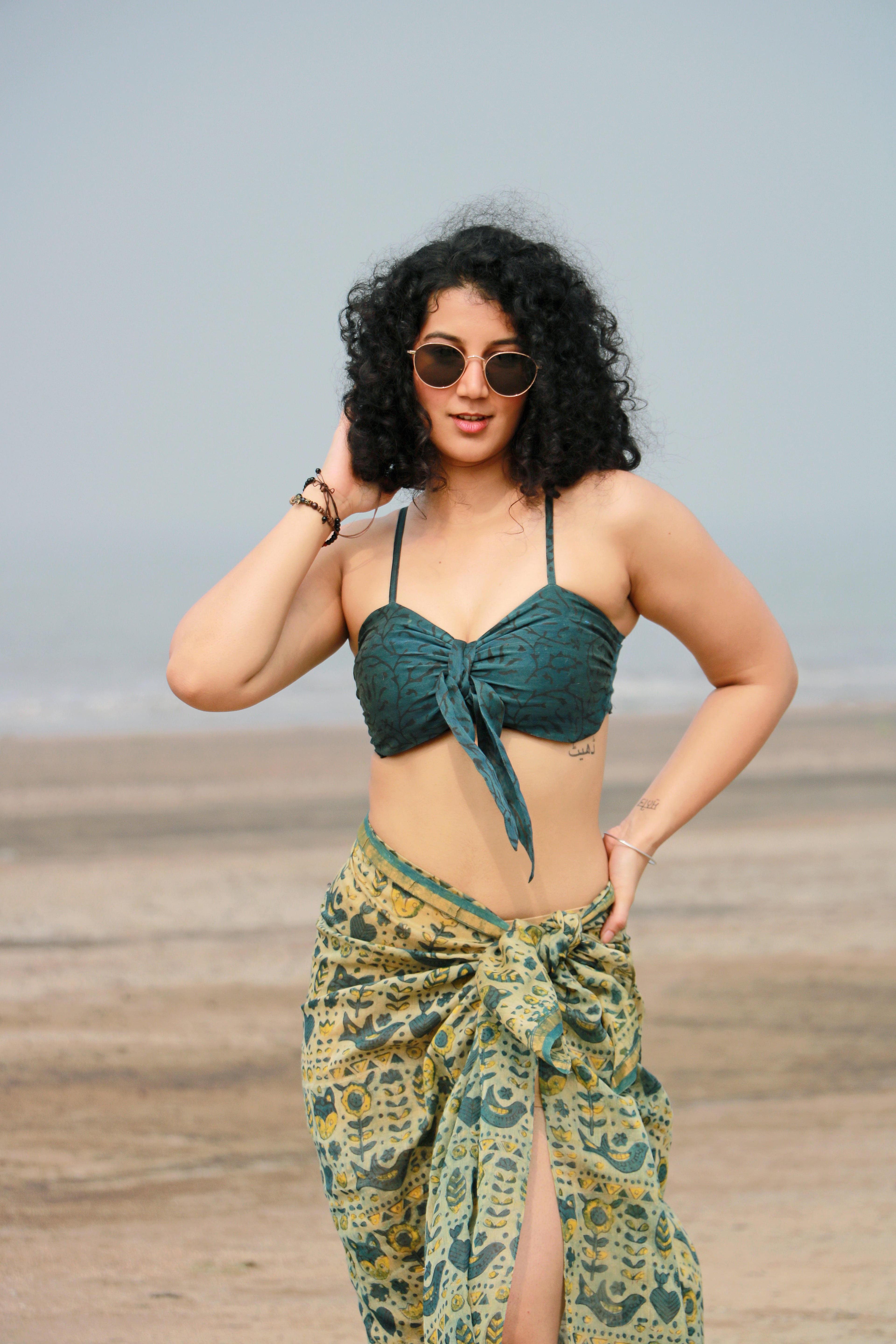 Set of 2- Zareen Ajrakh Chanderi Silk Bra Top &amp; Sarong