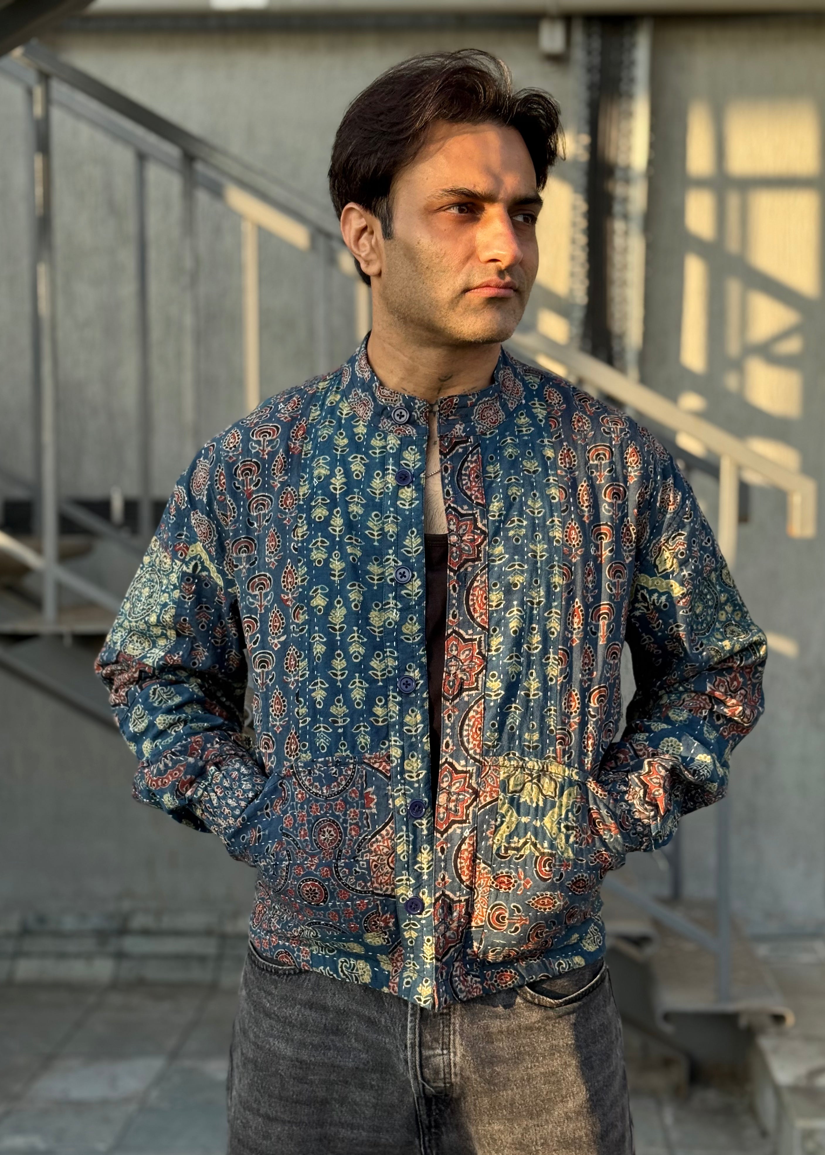 ジャケット・アウター vintage pattern quilting bomber jacket Reversible Unisex Bomber Jacket | Upcycled Ajrakh Quilt & Kantha
