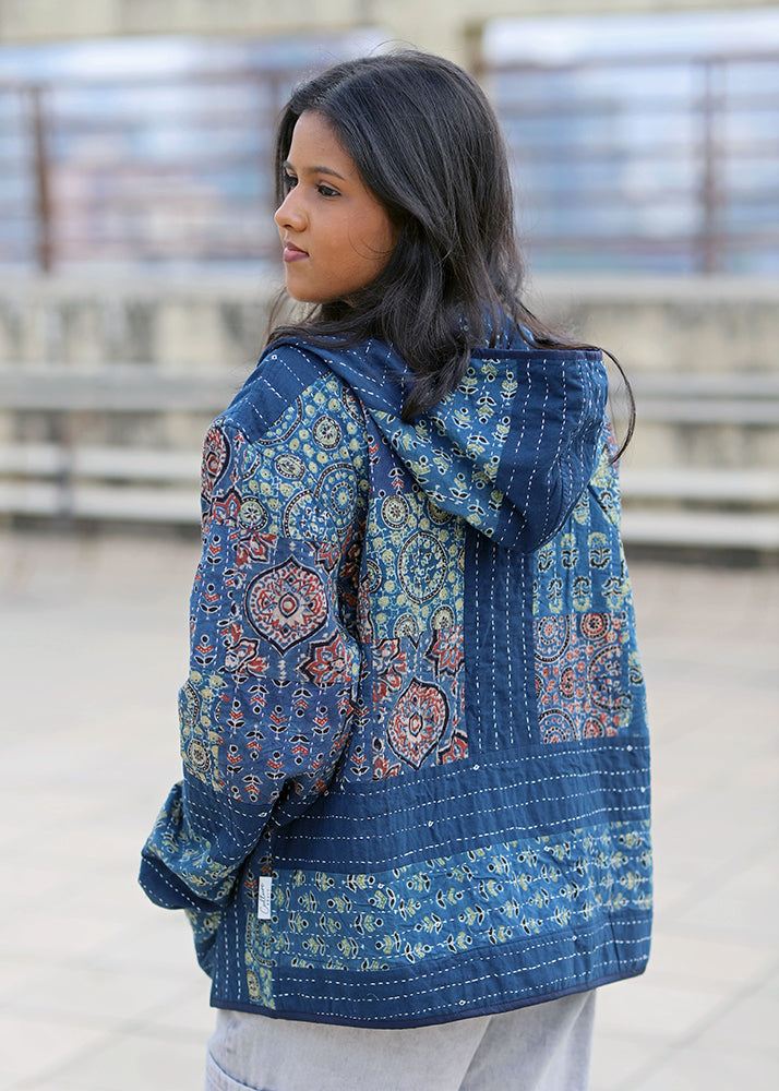 Raqs Ajrakh Print Reversible Hooded Jacket