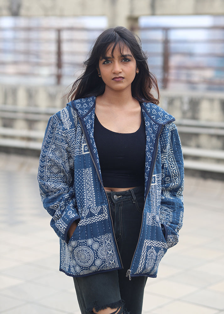 Ziba Ajrakh Print Reversible Hooded Jacket