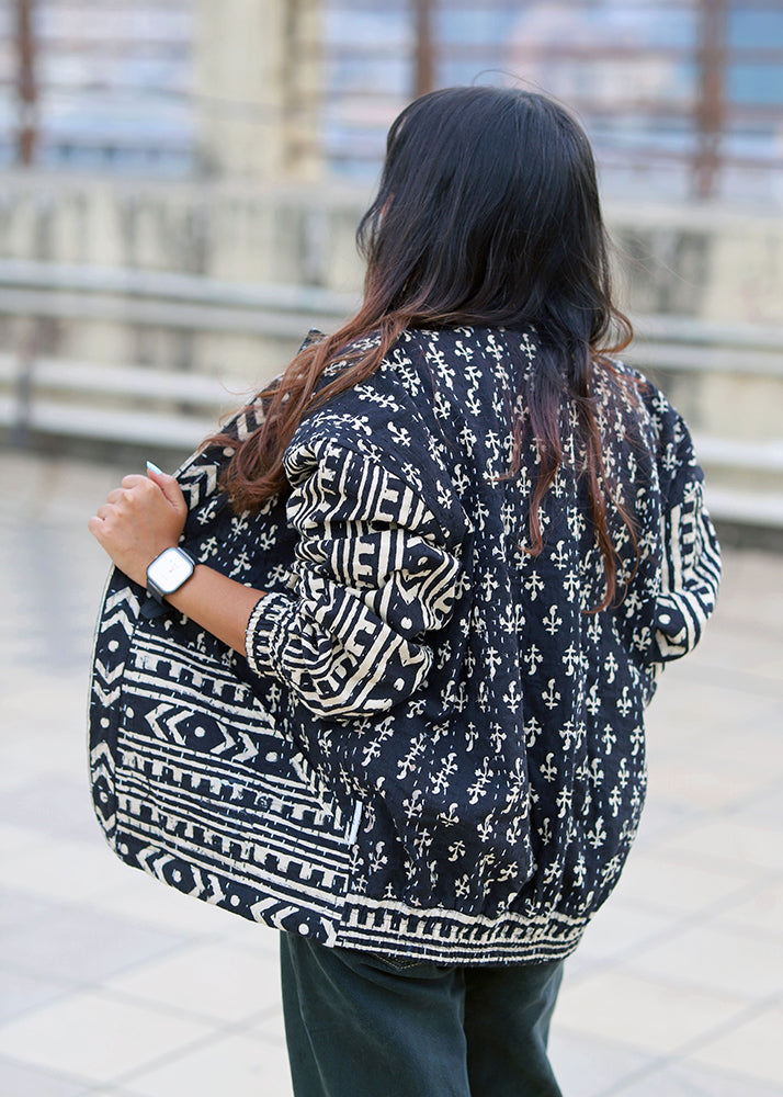 Aks Handblock Print Bomber Jacket