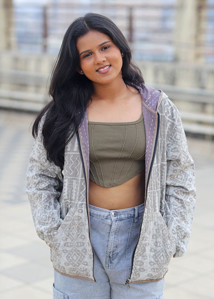 Sehar Block Print Reversible Hooded Jacket