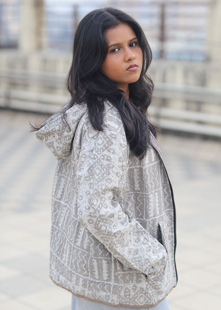Sehar Block Print Reversible Hooded Jacket