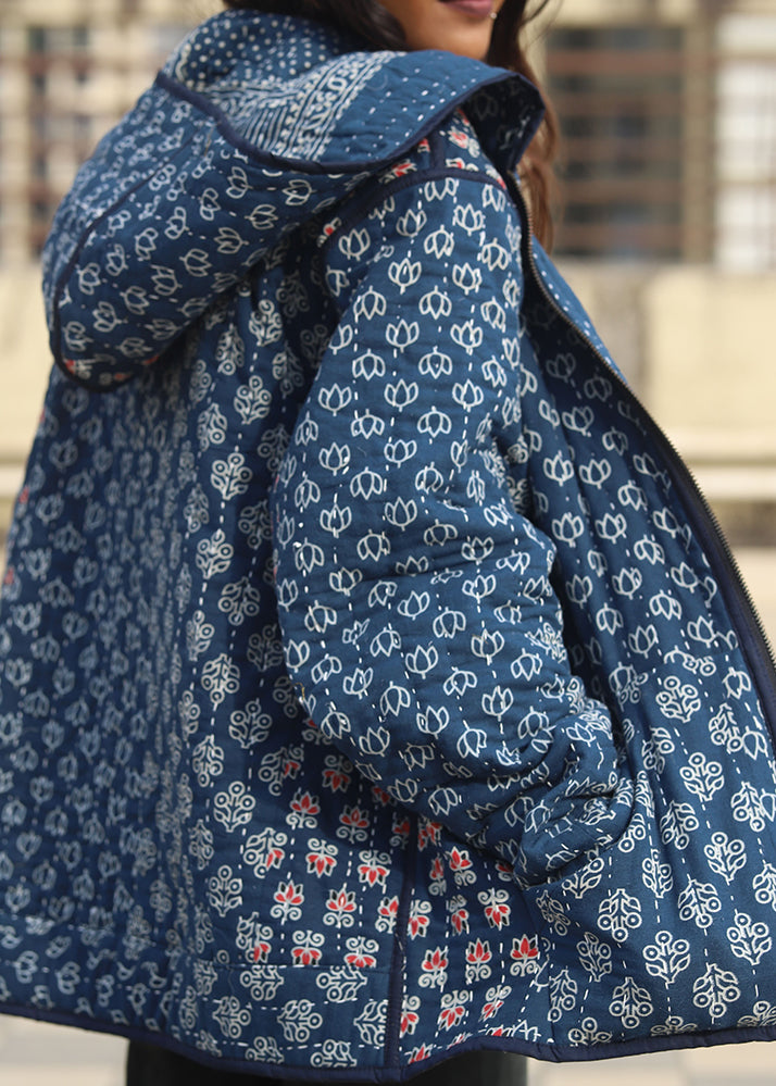 Ziba Ajrakh Print Reversible Hooded Jacket