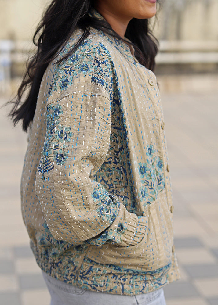 Safar Handblock Print Reversible Bomber Jacket