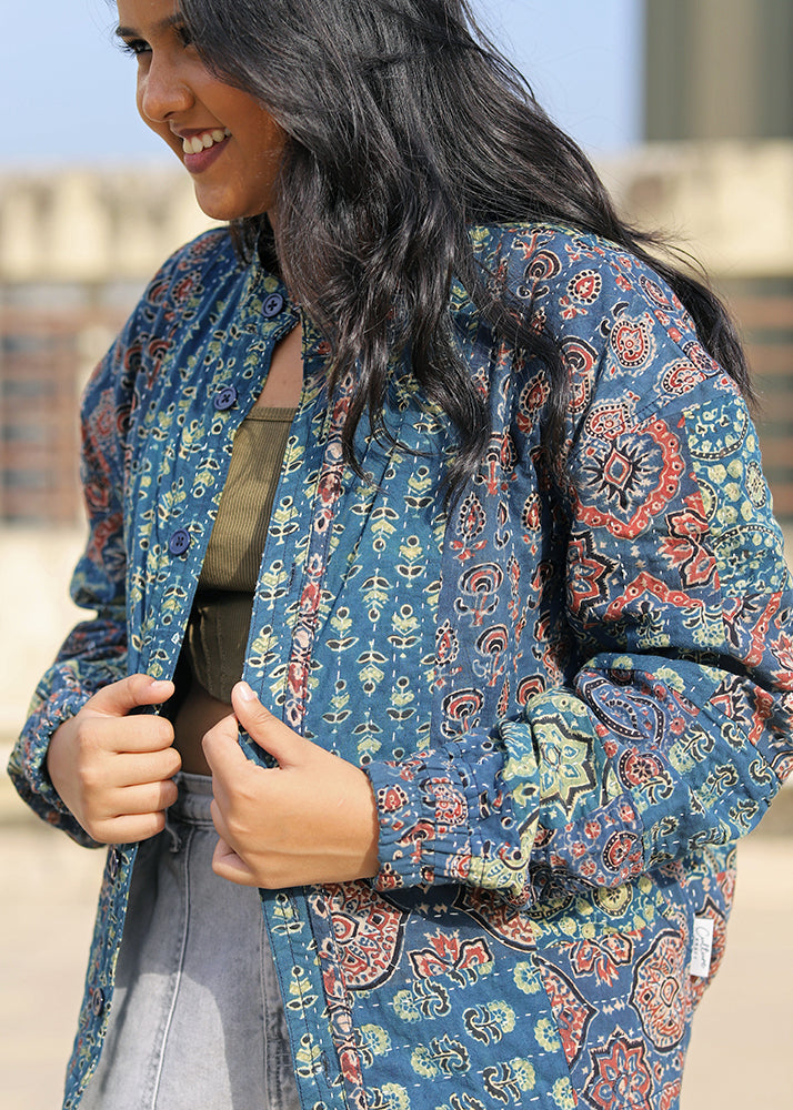 Qissa Ajrakh Print Reversible Bomber Jacket