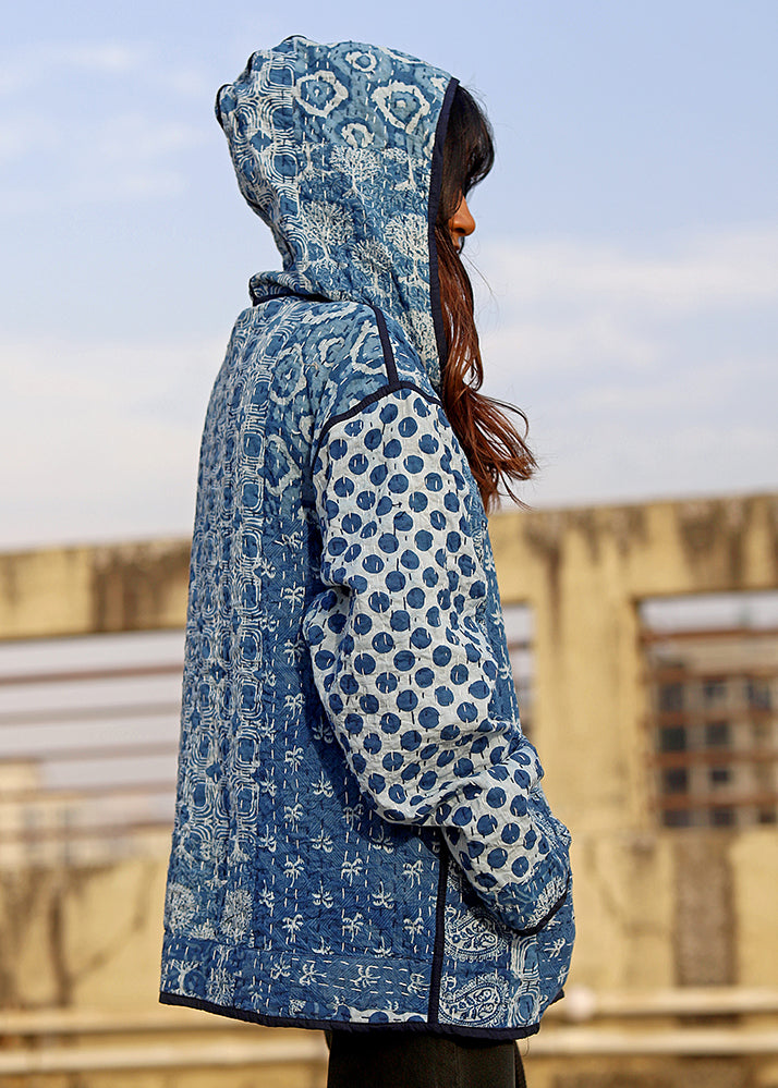 Meher Indigo Print Reversible Hooded Jacket