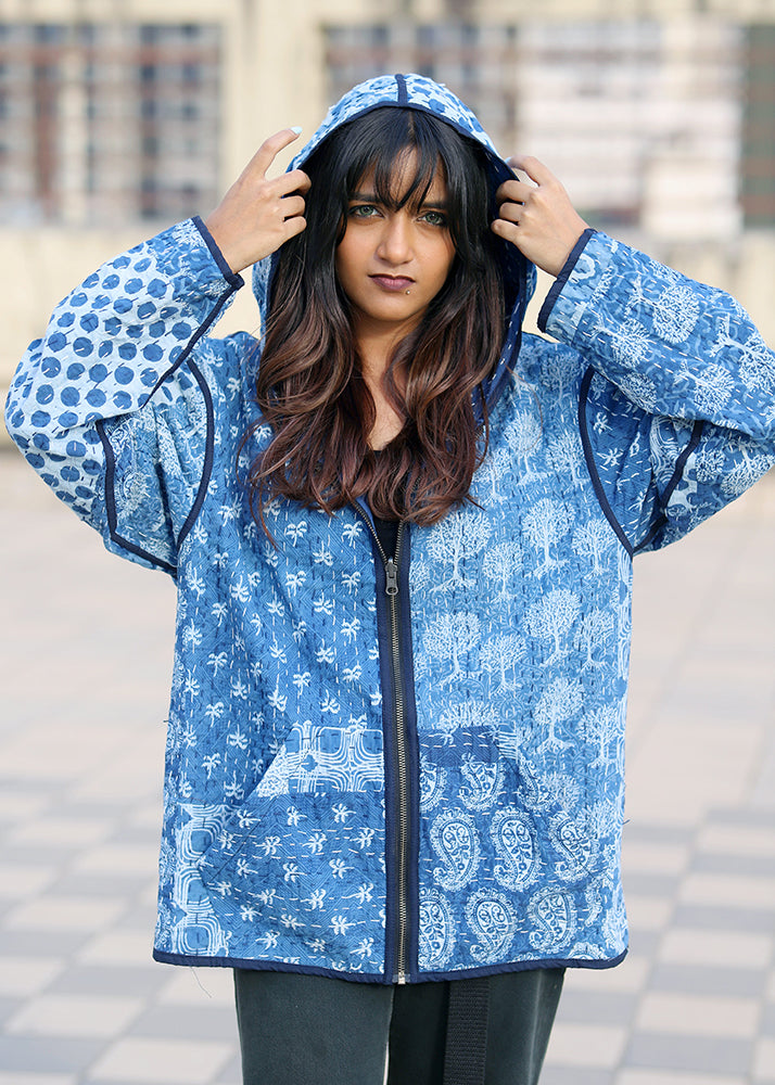 Meher Indigo Print Reversible Hooded Jacket