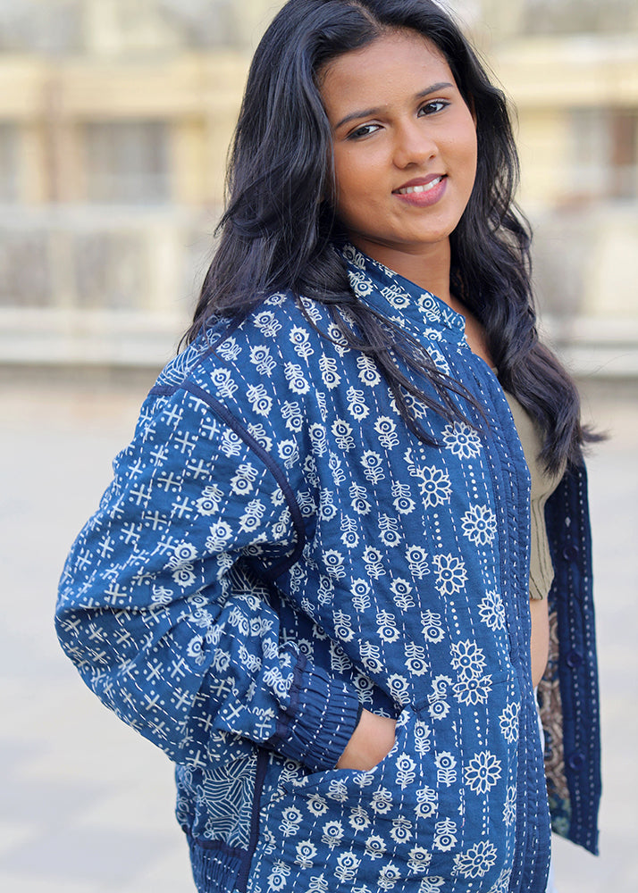 Zaib Ajrakh Print Reversible Bomber Jacket