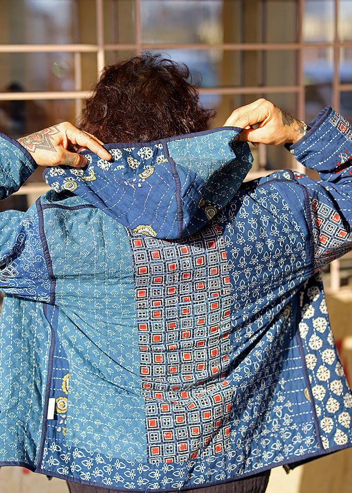Raqs Ajrakh Print Reversible Hooded Jacket