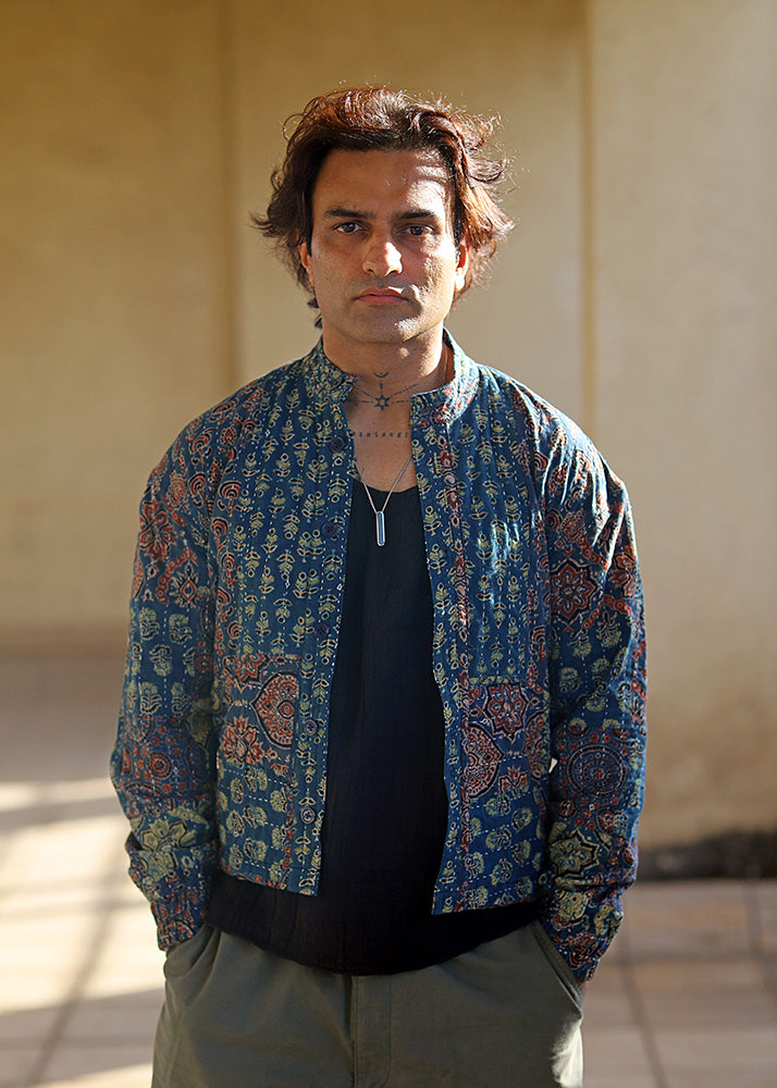 Qissa Ajrakh Print Reversible Bomber Jacket