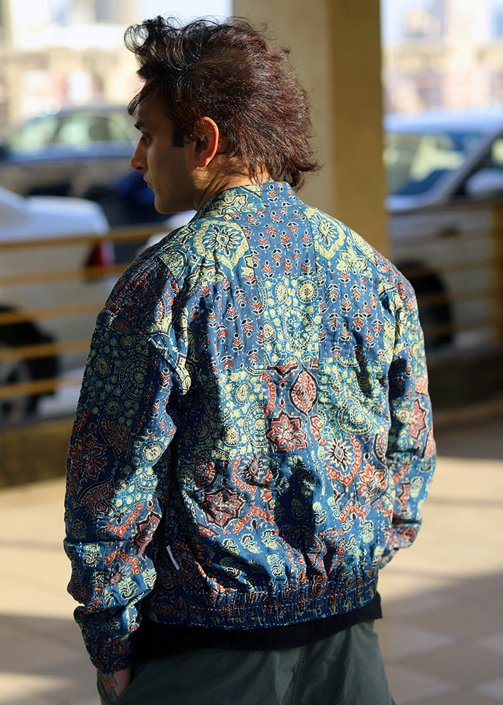 Qissa Ajrakh Print Reversible Bomber Jacket