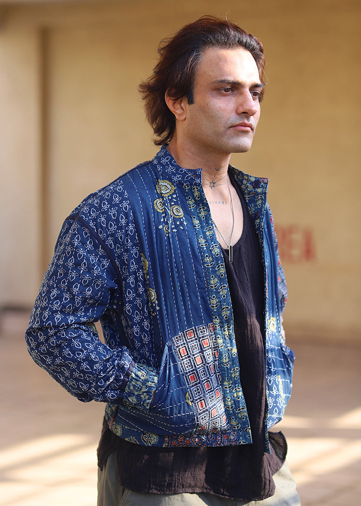 Qissa Ajrakh Print Reversible Bomber Jacket