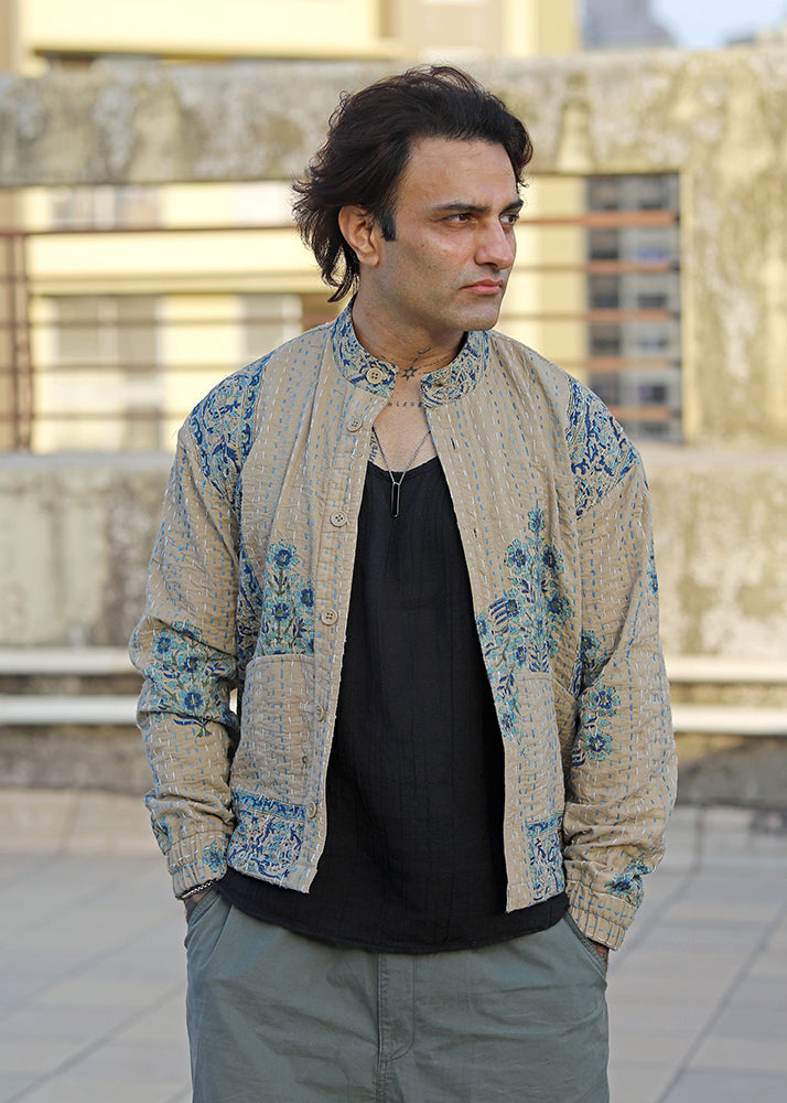 Safar Handblock Print Reversible Bomber Jacket