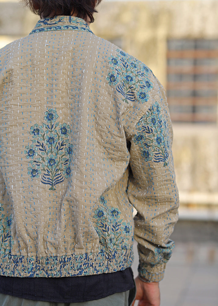 Safar Handblock Print Reversible Bomber Jacket