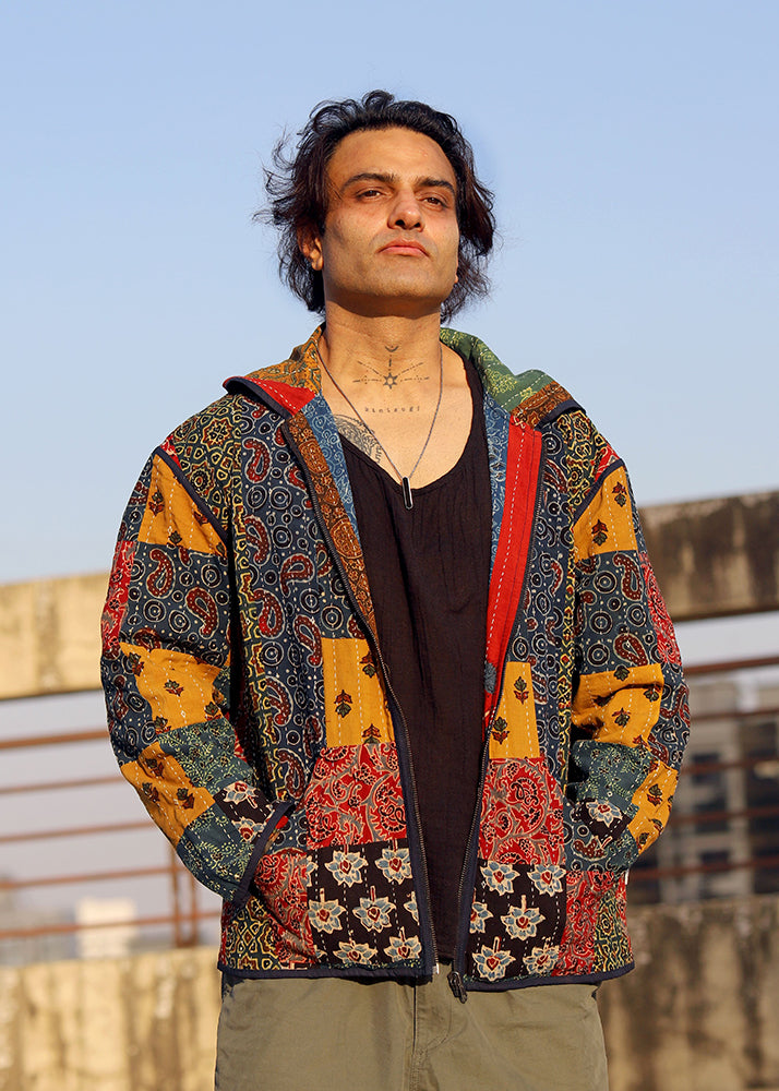 Aftab Ajrakh Print Reversible Hooded Jacket