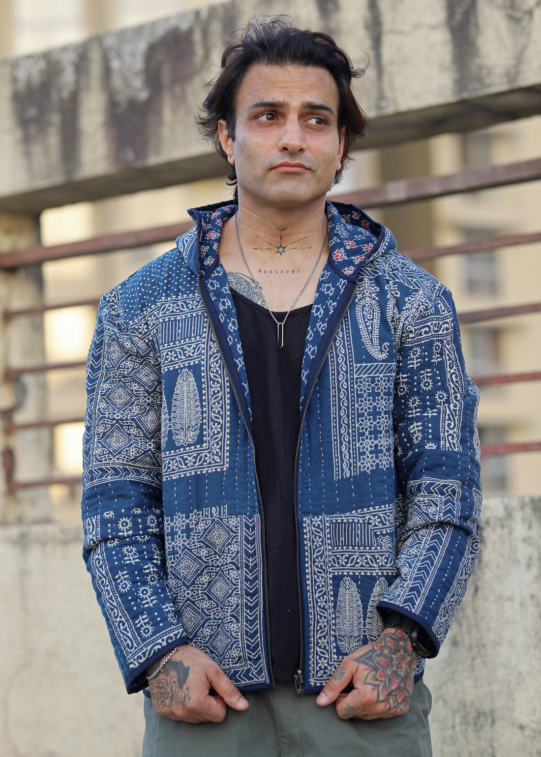 Ziba Ajrakh Print Reversible Hooded Jacket
